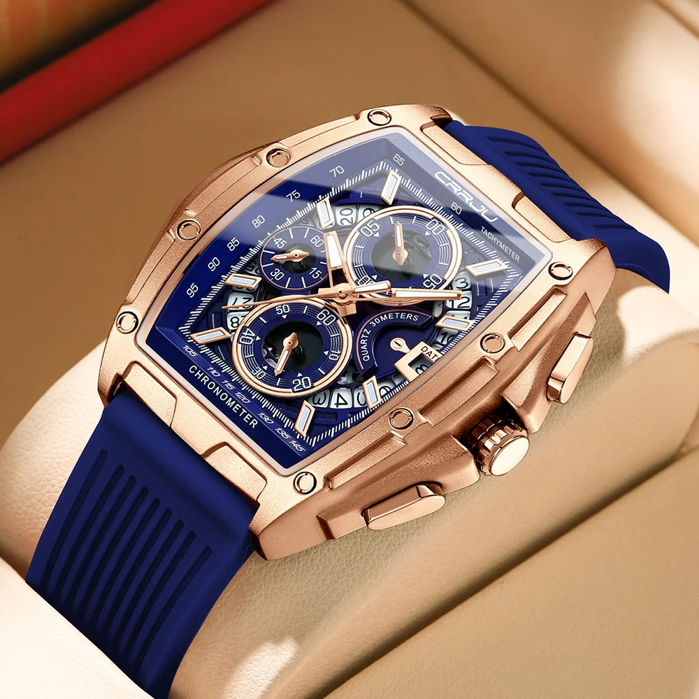 

CRRJU Лидирующий бренд Мужские часы роскошные квадратные кварцевые наручные часы водонепроницаемые светящиеся хронограф часы для мужчин Дата часы