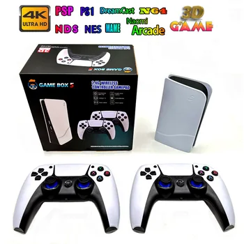 P5 Plus 비디오 게임 콘솔 64GB/128GB 40000 무료 게임 HD TV 게임 박스 5 PS1/PPSPP/MAME 아케이드 게임 스틱 용 게임 패드 2 개