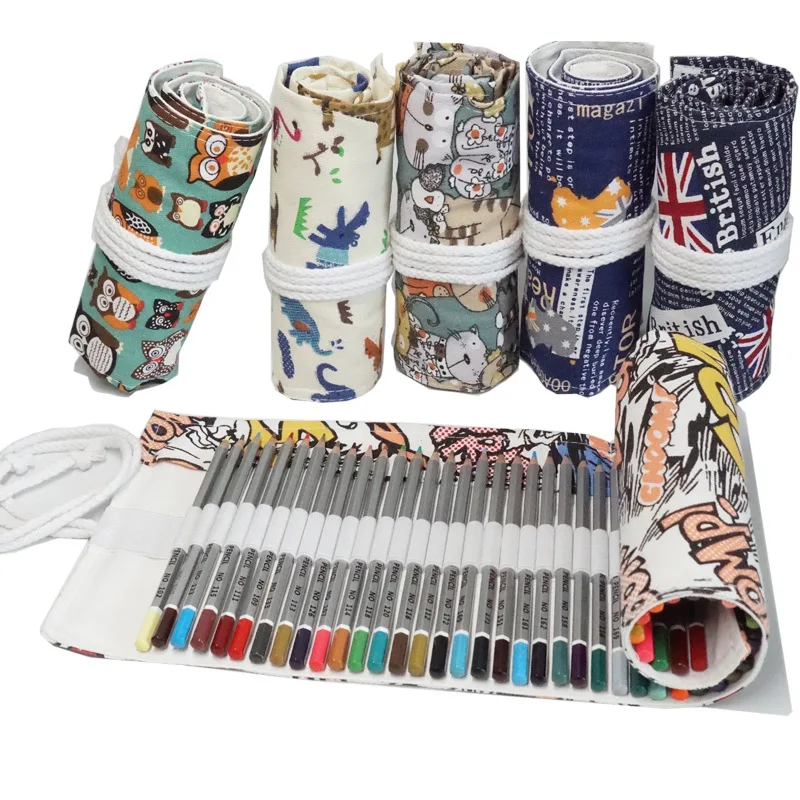 Pen Curtain Gift Pencil Bag Colored 72 Hole Canvas Case Holder Roll Wrap Organizer Colour Pencil Pen Case Oxford Cloth Canva Pen 36 48 72 holes pencil case canvas art drawing pen bags wrap roll up holder printing storage pouch school offices suppiles gift