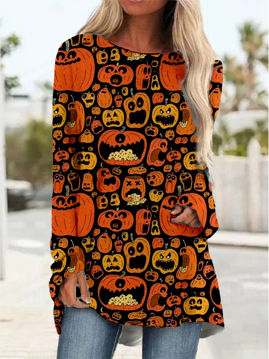 

2023 Women's T-shirt Funny Halloween T shirt Women Fashion Graphic T shirts 3D Skulls T Shirt Long Sleeve Tops Tees Y2k S-5XL