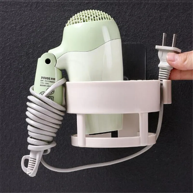 2024 New Abs Hair Dryer Holder Multifunctional Adhesive Hair Drier Organizer Seamless Bathroom Shelves Space Saver Storage Rack 4
