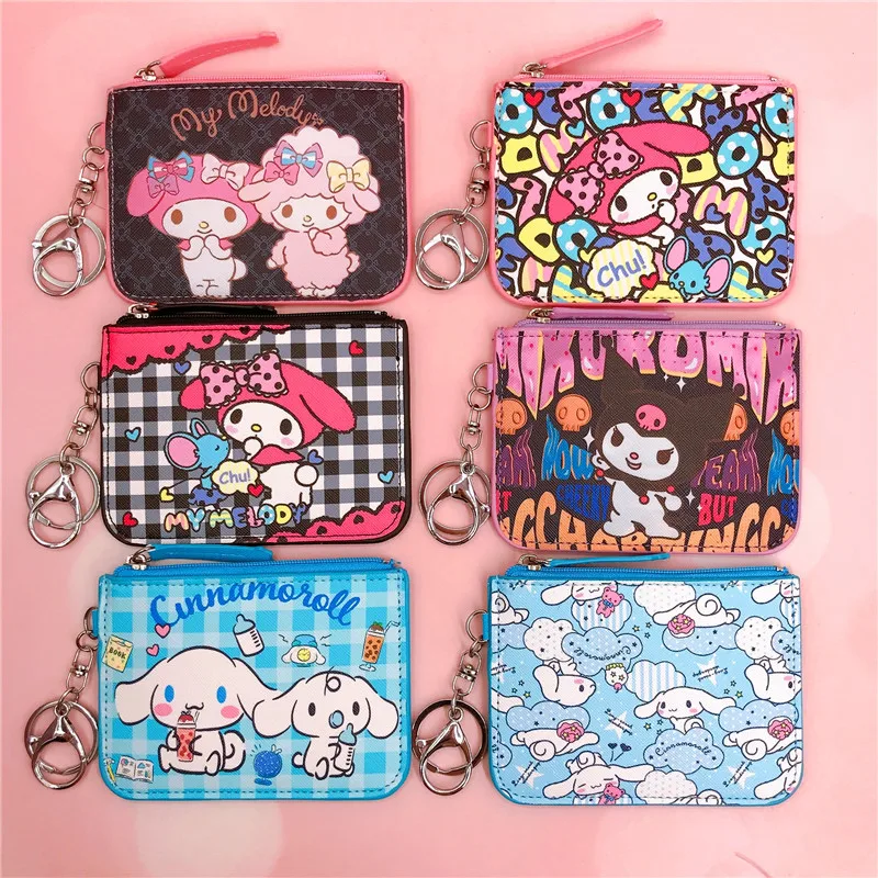

2023 Sanrio Wallet Kawaii Mymelody Cinnamoroll Kuromi Japanese Cartoon Student Keychain Card Sleeve Cute Girl Coin Purse