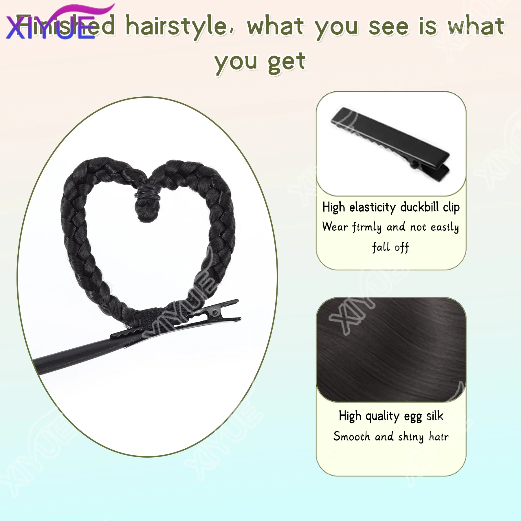 어린이 한복 가발, 하트 모양의 땋은 머리핀, 데일리 걸 사이드 타이, 귀여운 머리핀, 하트 모양의 땋은 머리 액세서리