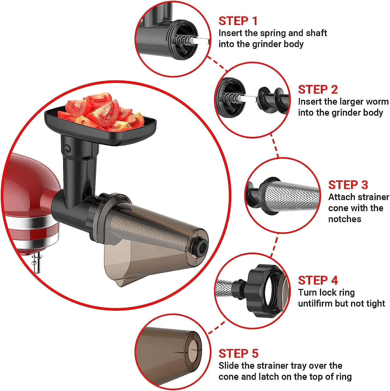 2024Fruit & Vegetable Strainer Attachment Set for Kitchenaid Stand Mixer, Includes Food Grinder Attachment with Sausage Stuffer