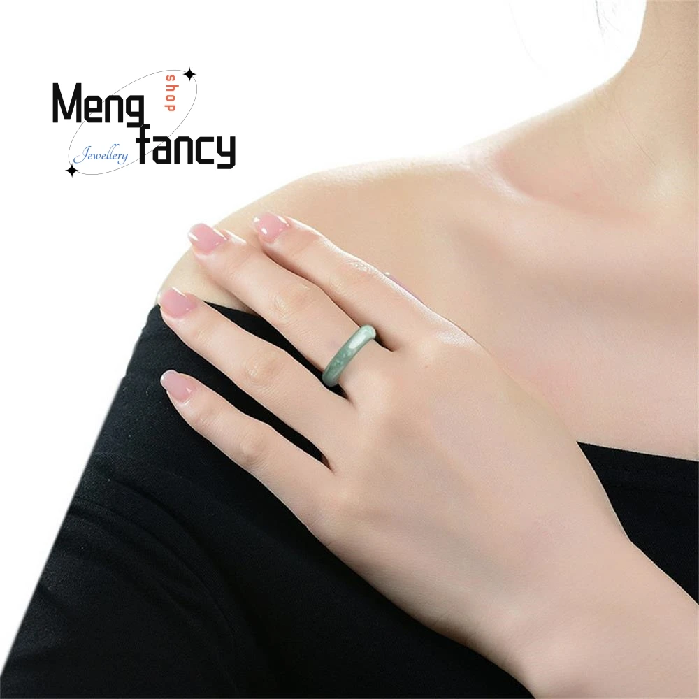 Natural Jadeite Ice Seed Ring Jade Luxury Fashion Fine Jewelry Couple Promise Eternity Charms Men Women Girlfriend Holiday Gifts