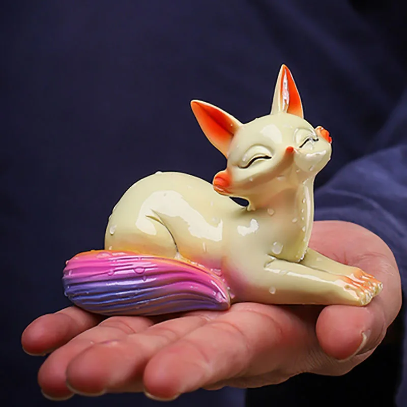 Color Changing Tea Pet Lovely The Little Fox Watering Color-changing Teaware for Tea ceremony Tearoom Ornament Household Decor tea pet ornaments