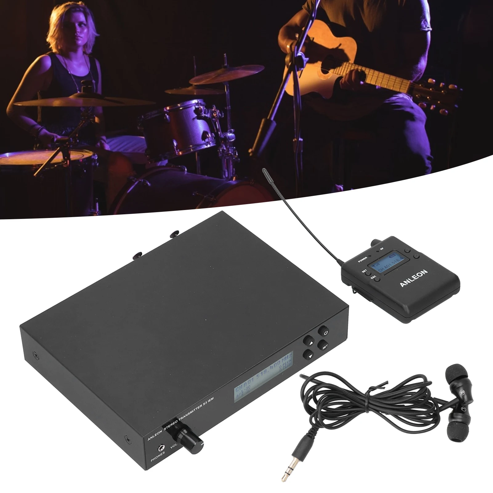 ANLEON S3 IEM Stereo Wireless In-Ear Monitor System Ear Return System 518-554MHz 110-240V with 2 Receivers