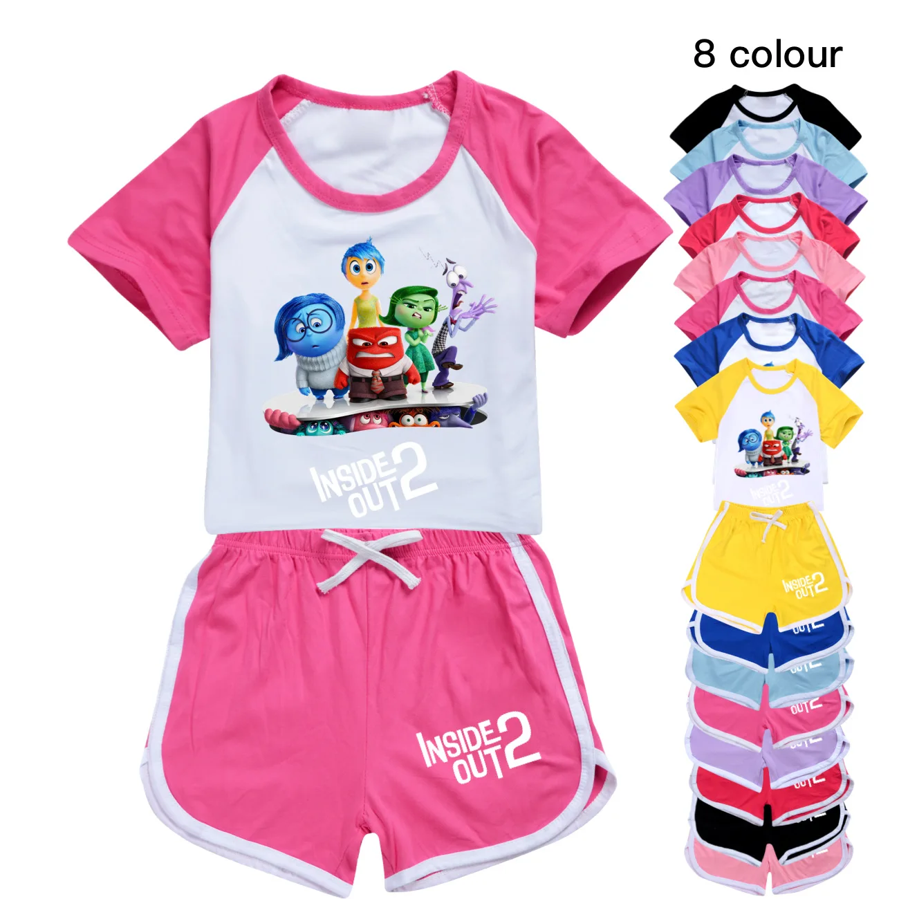

2024 Summer Inside Out 2 Clothes Kids JOY SADNESS T-shirt Shorts 2pcs Set Baby Girls Short Sleeve Pajama Sets Teen Boys Clothing