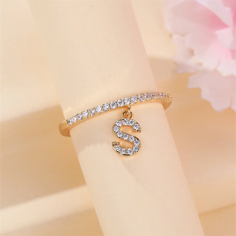 White Zircon Small Round Stone S Letter Pendant Rings For Women Vintage Gold Color Wedding Band Engagement Jewelry Mother's Gift