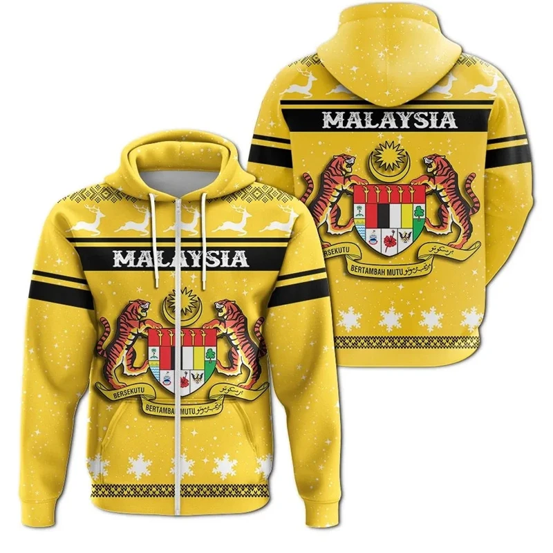 thumbnail image 1 of Sudadera con capucha de manga larga con estampado 3D de la bandera nacional de Malasia, sudadera informal de primavera y otoño con cremallera de gran tamaño, 1 of 4