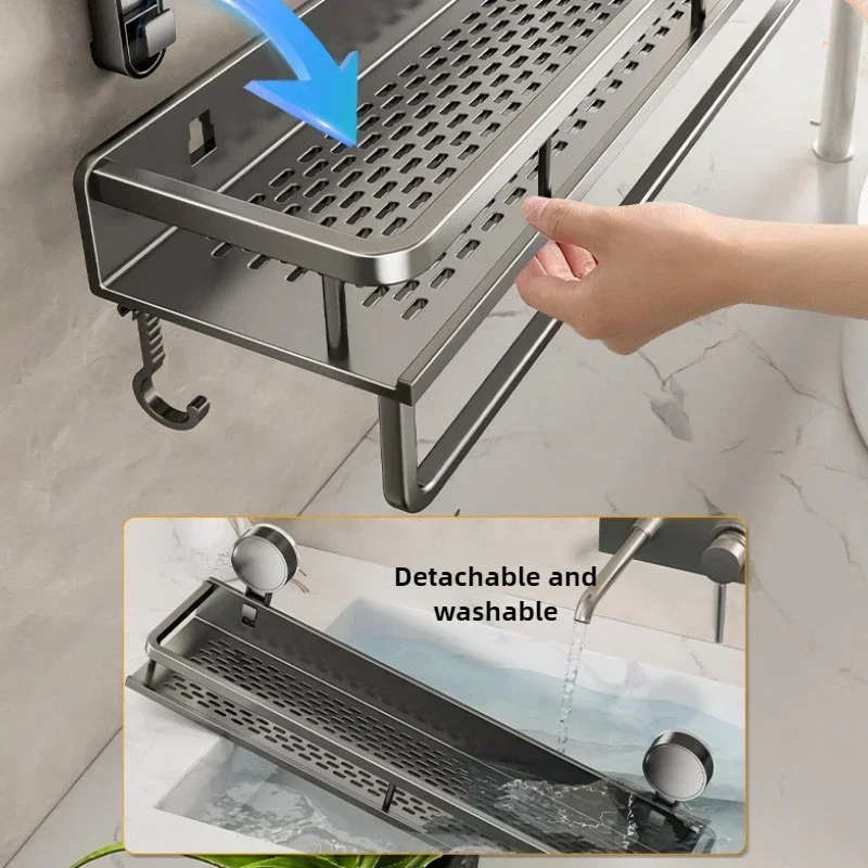 Suction Cup Shampoo Holder Bathroom Shelf Makeup Storage Organizer Aluminum Shower Shelf Bathroom Organizer No Drill Wall Shelf 5