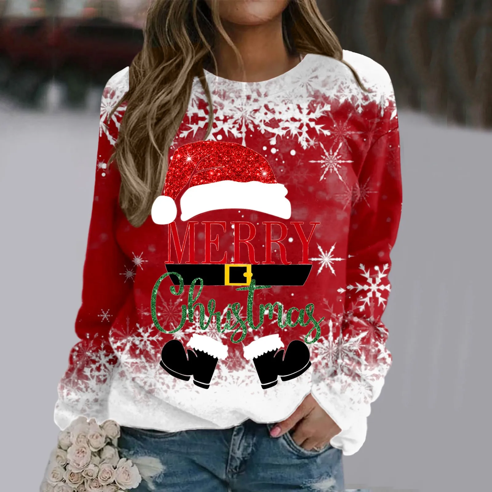 

Christmas Hoodie Women Long Sleeve Top For Women Clothing 2023 Autumn Shirt Blouse Casual Loose T-Shirt Tee Female Xmas Pullover