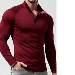Men's Long Sleeve Compression Sportswear Tee - Elastic Skinny Fit Gym & Casual Top - XXL (Red)