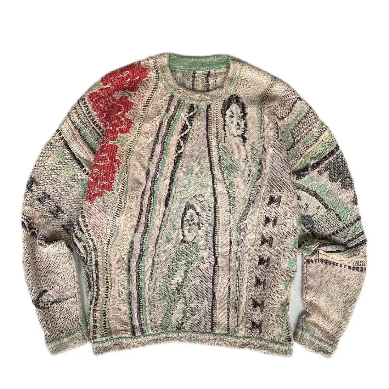 Vintage Kapital Japanese Knitted Sweater Men Ancient Heavy Industry Thick Retro Pullover Amekaji Unisex Knitted Sweater hombre 3