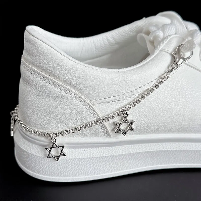 

2PCS Luxury Rhinestones Chains Star Charms Shoe Buckles Decorations Punk Crystal Tassel Shoes Chains Accessories Vintage Jewelry