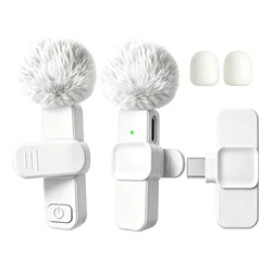Wireless Lavalier Microphone with Type - C Port - Noise - Reducing, Windproof Design for High - Quality Video and Live Streaming (White 1to2 Type C)