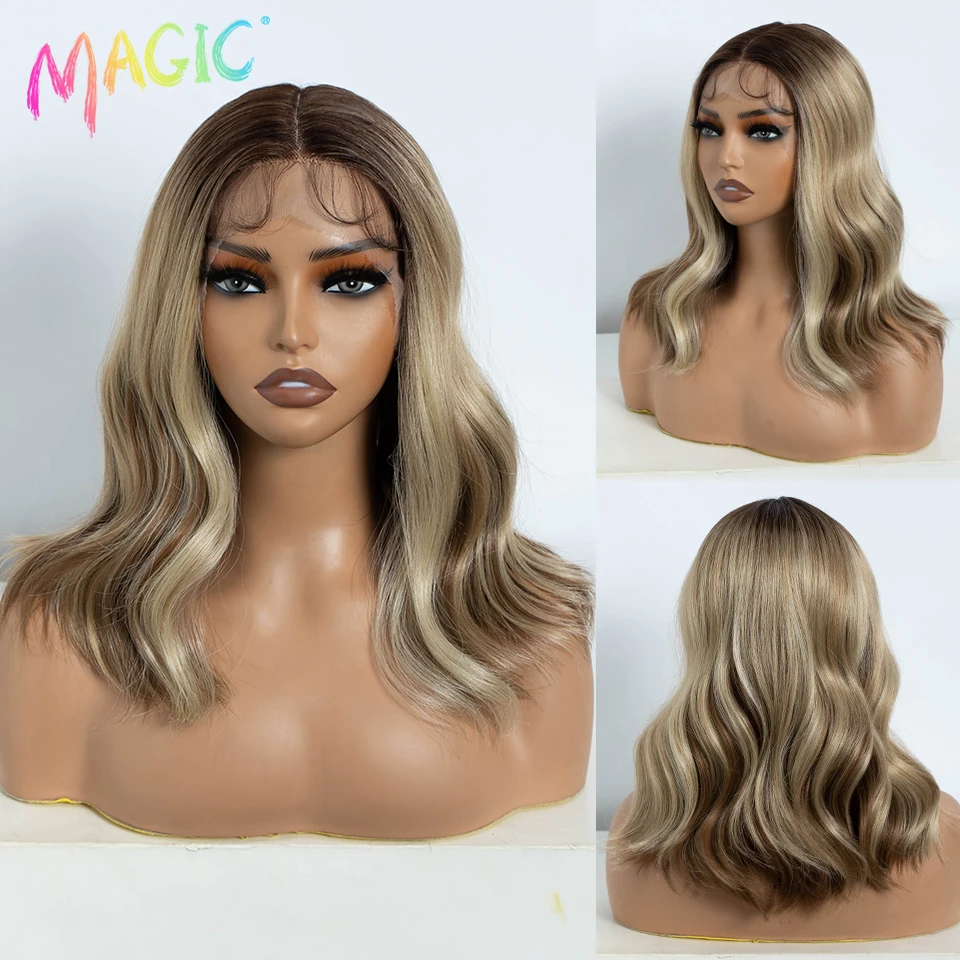 Magic Synthetic Lace Front Wigs Layered Cut Lace Straight Wigs 14 Inch ...