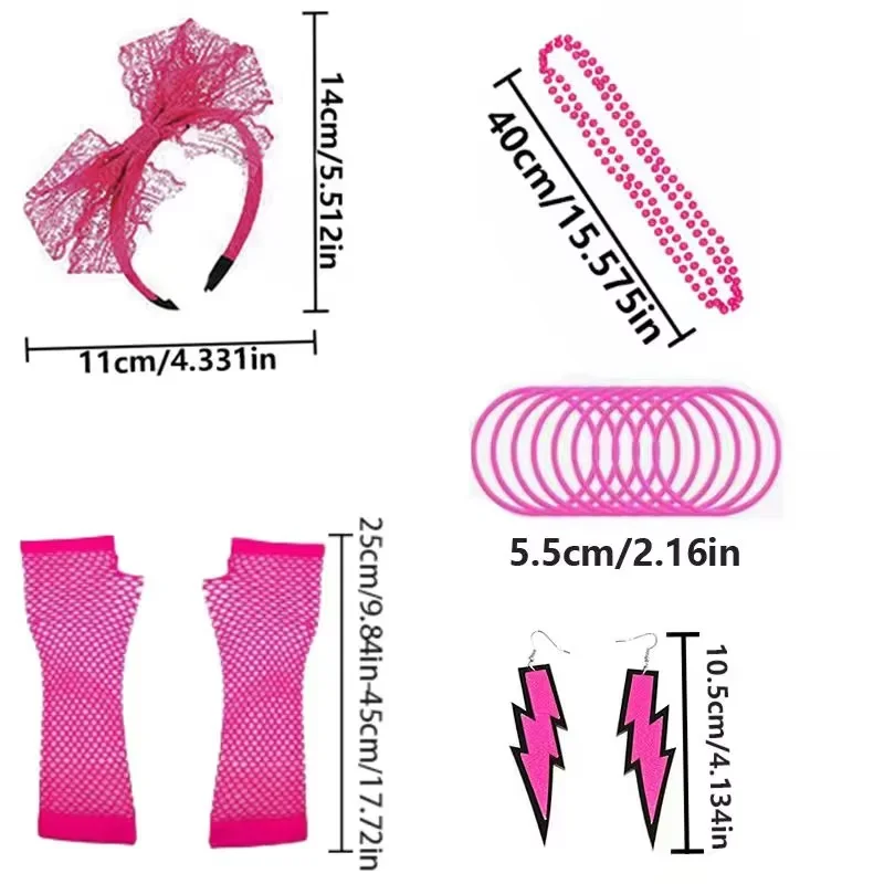 PESENAR 80s Costume Accessories 1980s Fancy Outfits and Tutu Set for 80s Retro Theme Cosplay Party for Girl