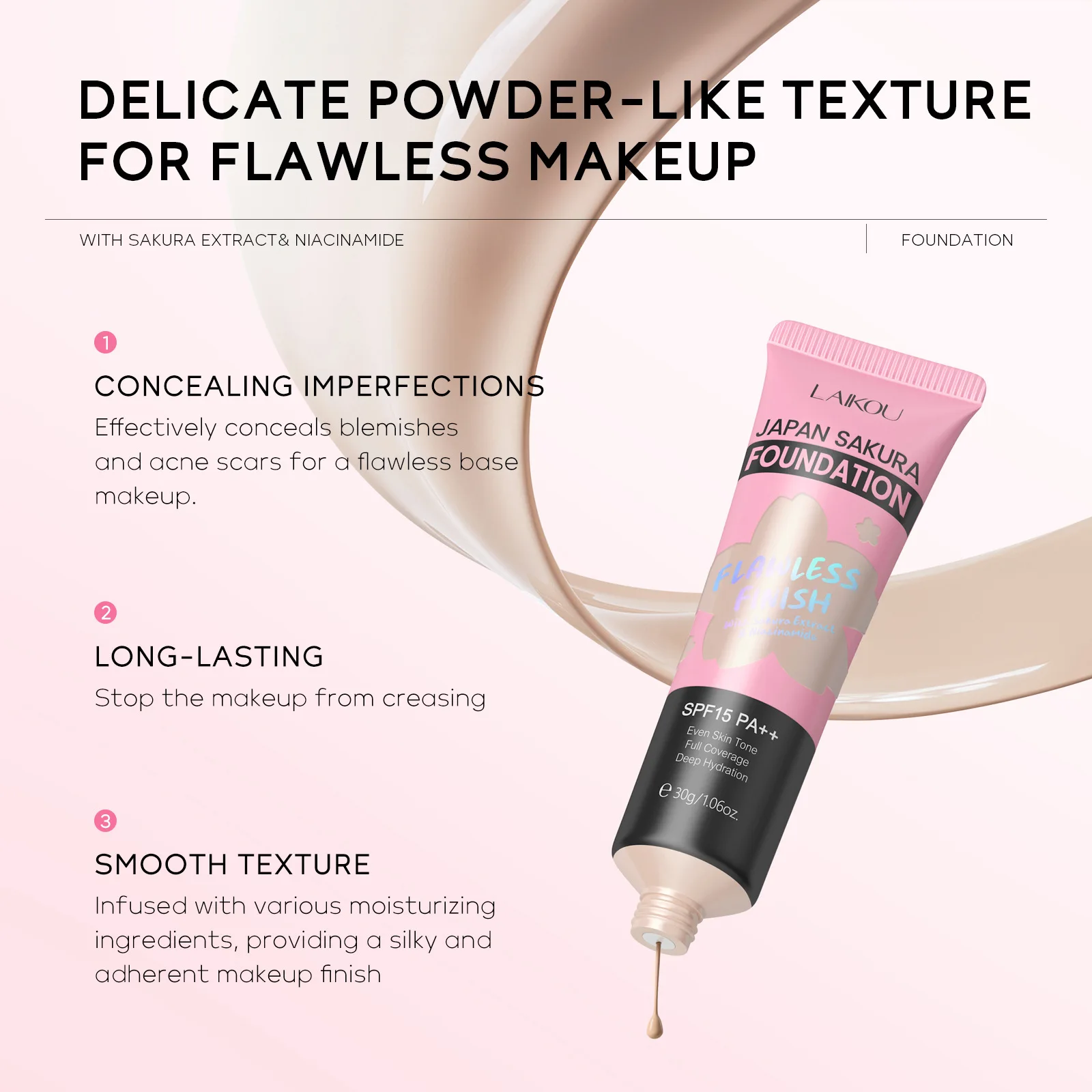 LAIKOU sakura foundation makeup base face cream liquid foundation concealer waterproof 30g 1PC