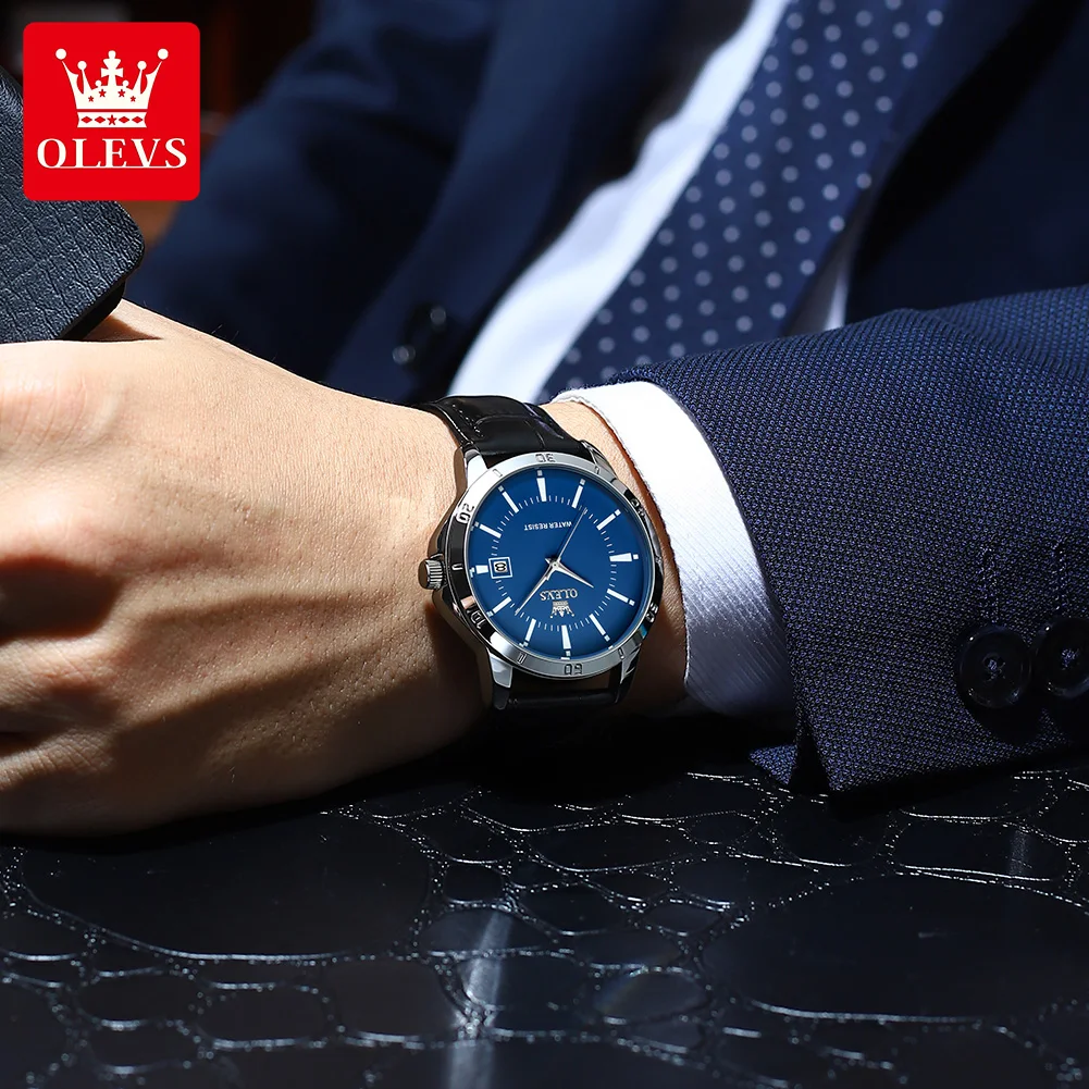 OLEVS TY716 Man Watch Fashion Leather Strap Waterproof Quartz Watch for Men Simplicity Calendar Original Luxury Men's Wristwatch 4