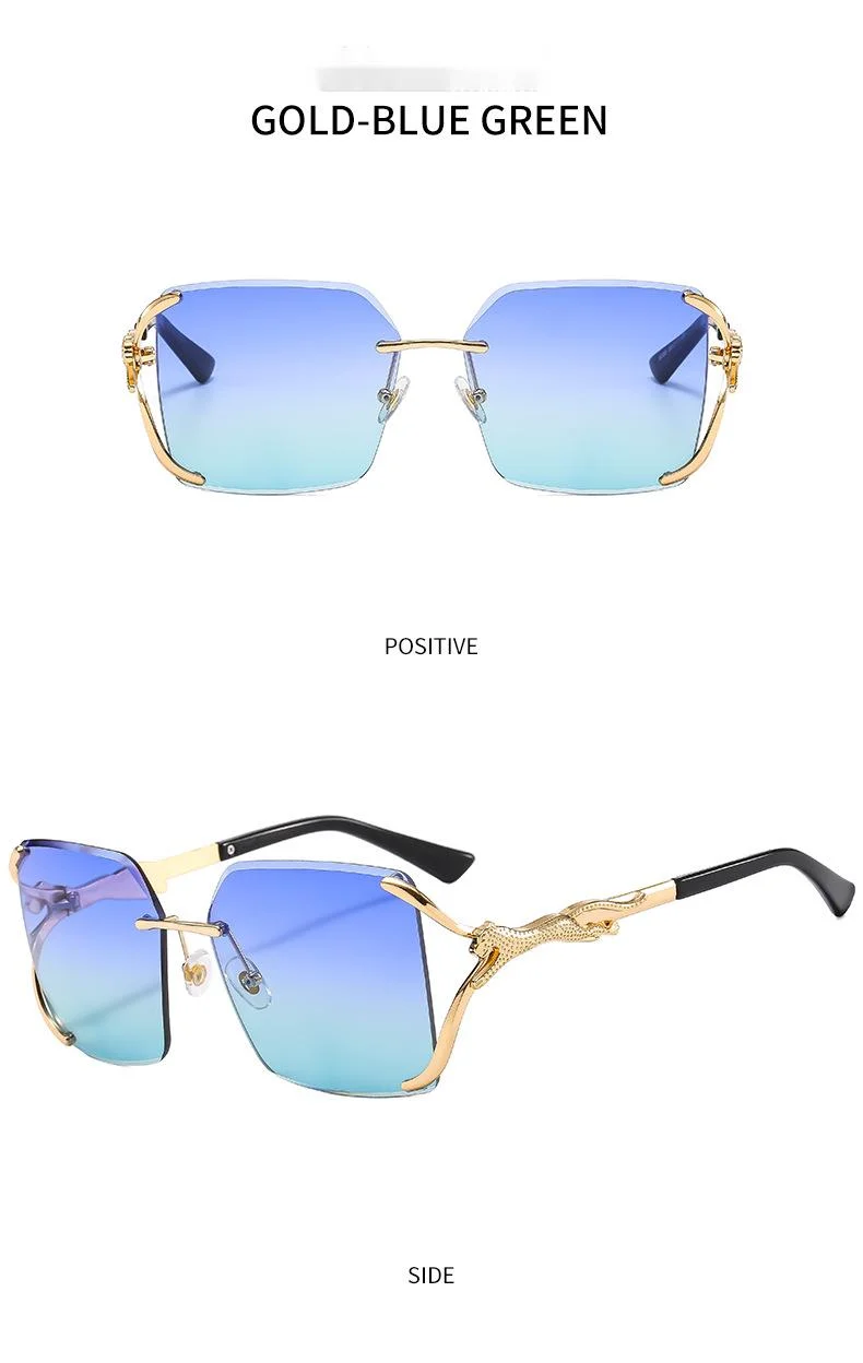 Women's Leopard Frameless Sunglasses Large Frame Fashion Glasses_voghion.com