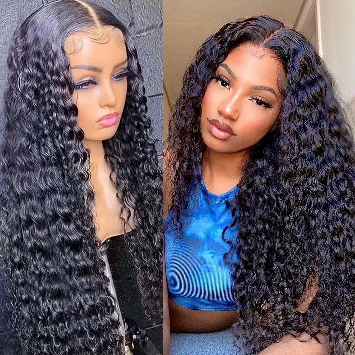 

ANGELBEAUTY 30 Inch 4x4 HD Transparent Swiss Lace Frontal Wigs For Women Water Wave Lace Front Wig 150% Deep Wave Closure Wig