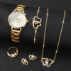 6PCS/Set Simple Scale Dial Women's Watch Fashion Gold Steel Band Quartz Watches Jewelry Set（Without Box） 2