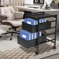2-Tier File Storage Cart Tool Box Organizer Rolling Cart Office Furniture Wood Storage Dresser Free Standing File Cabinet 1