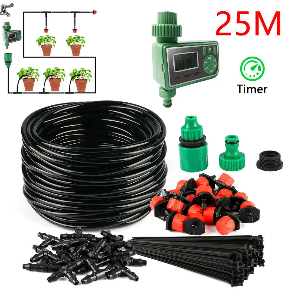 Details about   DIY Micro Drip Irrigation Self Plant Watering Garden 25M Hose Spray System Kit 