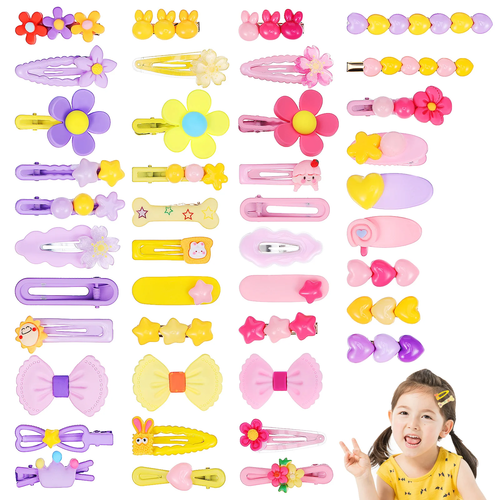 

42 Pcs Candy Color Hairpin Claw Clip Barrettes For Girls 28 Piece Set Issue Card Hairclips Accessories Plastic Hairpins