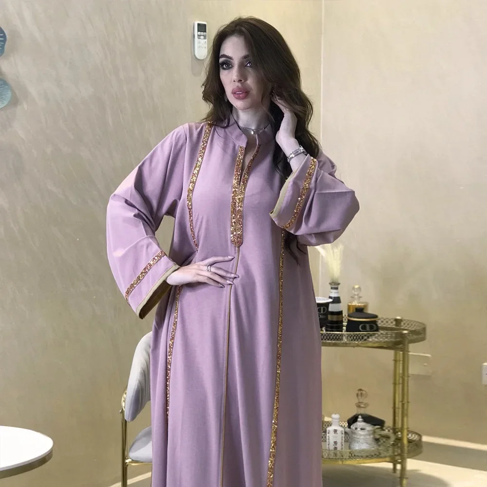 Diamonds Braid Abaya Dubai Luxury Morrocan Kaftan Robe Jalabiya Dress Ramadan Turkey Islamic Muslim African Dresses for Women