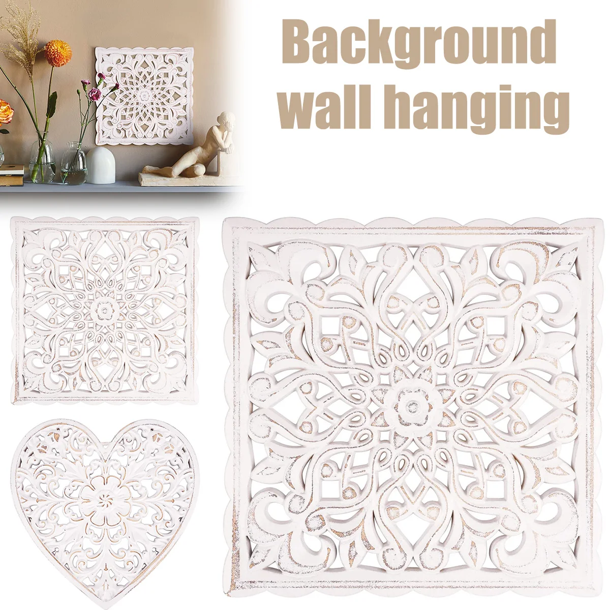 Elegant Floral Carved Wooden Wall Art – Rustic Decorative Panel