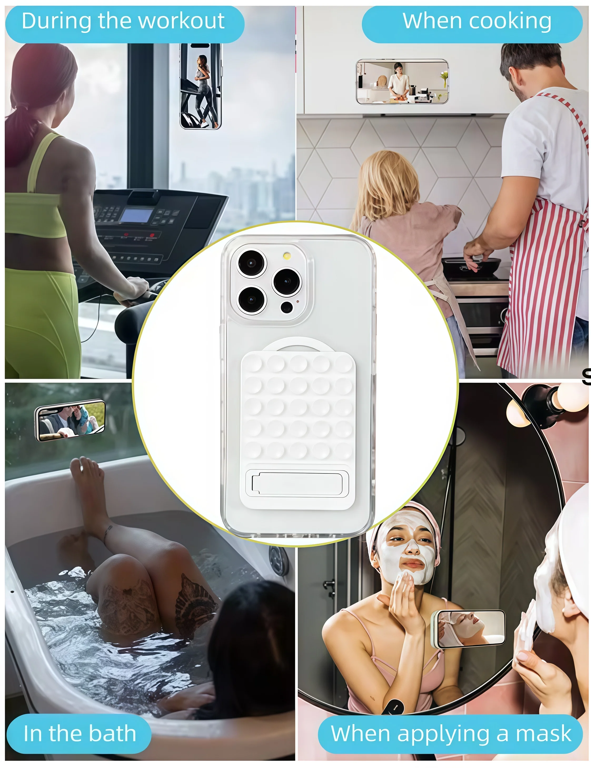 Silikon-Saugnapf-Telefonhalterung, Spiegel, Dusche, Telefonhalter, faltbar, selbstklebend, Smartphones-Zubehör für Selfies und Videos – Detail 8