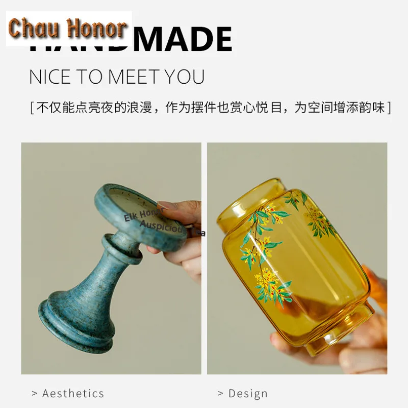 Osmanthus Ceramic Candle Holder Japanese Candles and Owners Scented Aromatic Candles Candle Lights Tea Ceremony Room Decor Gift