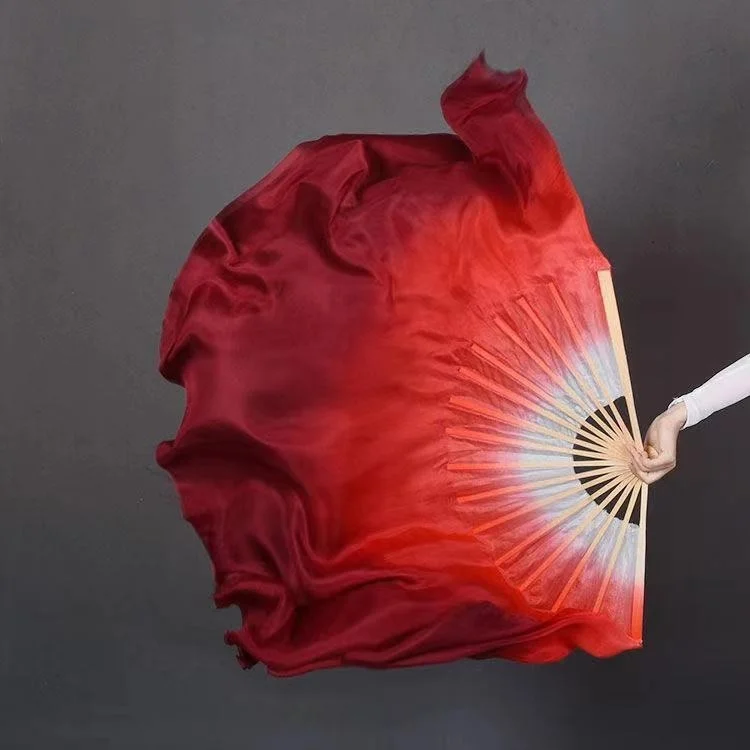 

faux Silk Bamboo Folk Dance Fan Chinese folk dancing Handmade Fans White Red Gradient dancing fan