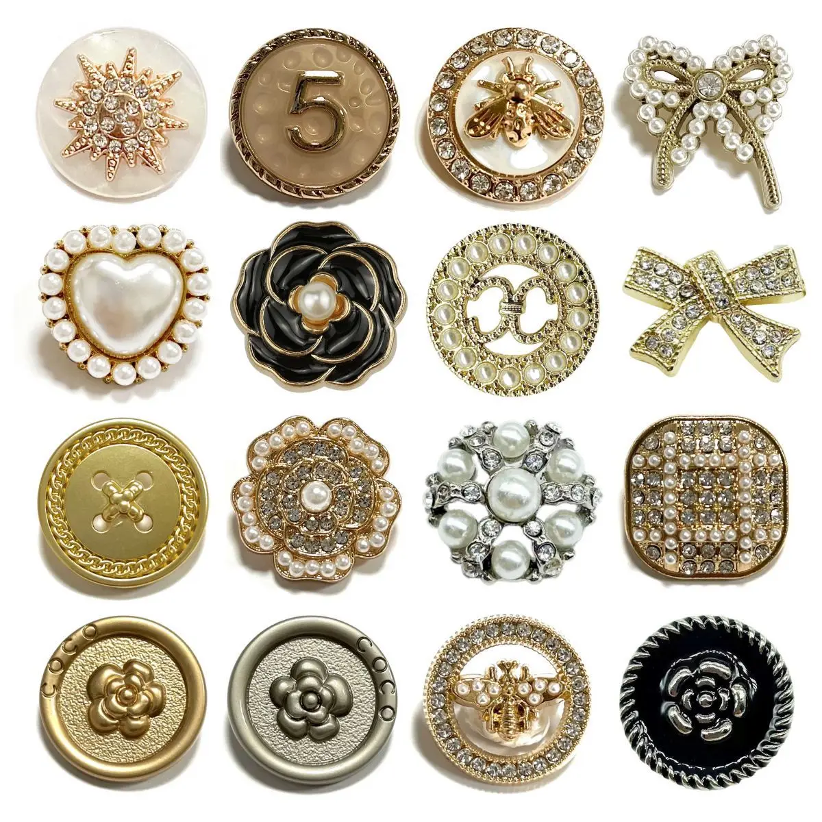 6 pçs de metal dourado redondo botão de costura de luxo para a roupa ...