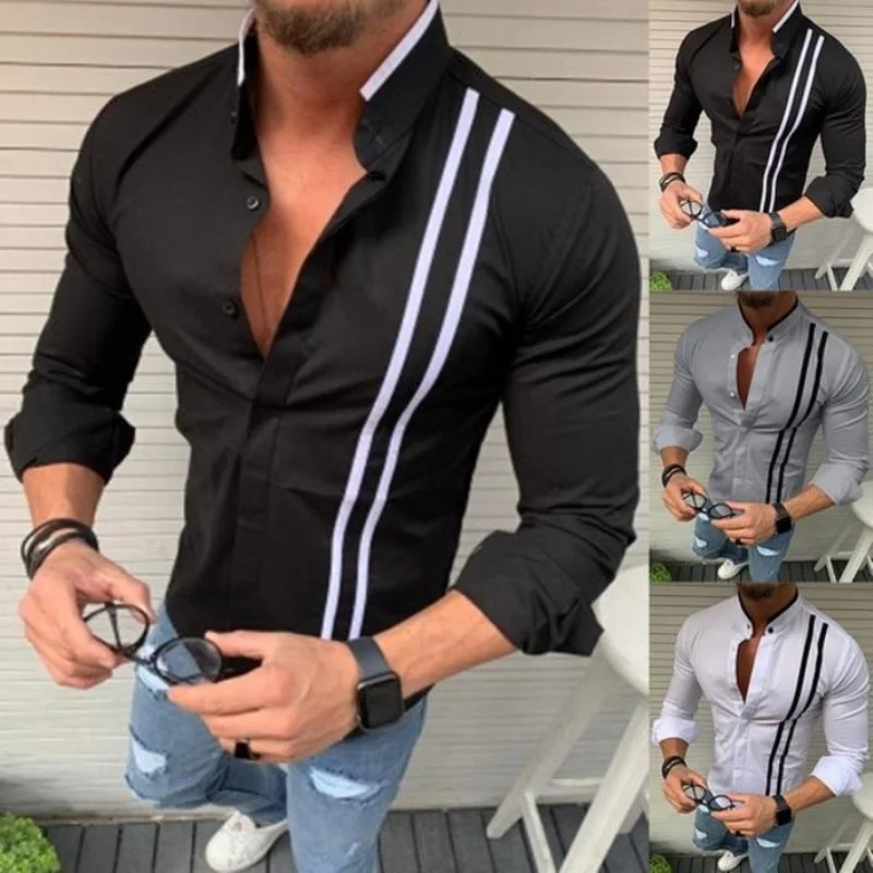 2024 Spring and Autumn New striped long-Sleeved shirt Men's business casual Shirt plus Size 5XL