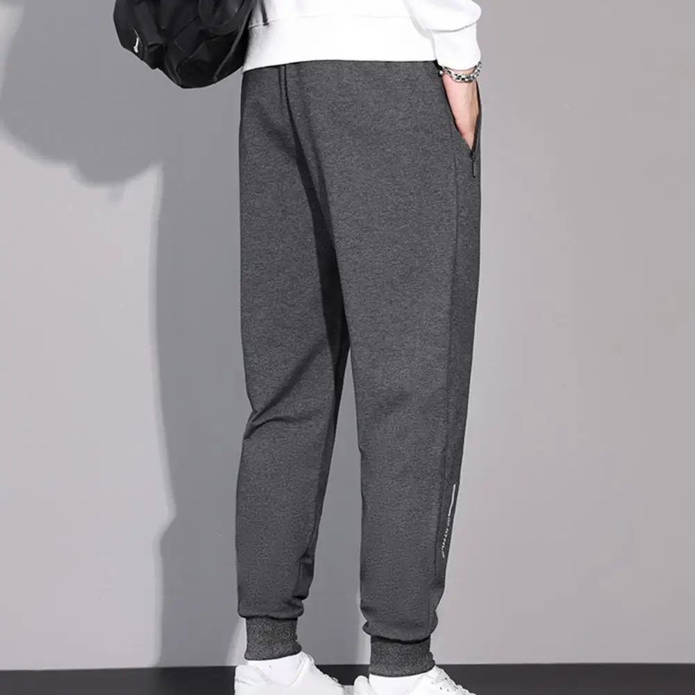 Men Pants Soft Solid Color Thick Trousers Elastic Waist Loose Straight Drawstring Pockets Casual Sports Trousers Men Sweatpants