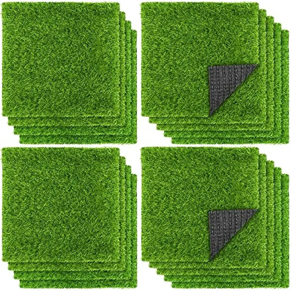 18 Piece Artificial Grass Mat 12x12 Inch Synthetic Square Mats Indoor Outdoor Flooring Fake Turf Patch DIY Crafts Decoration