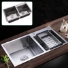 780*430*210mm Kitchen 2 Sink Double Bowl Undermount Composite Drop-in Stainless Steel Double Basin w/Drainer 3