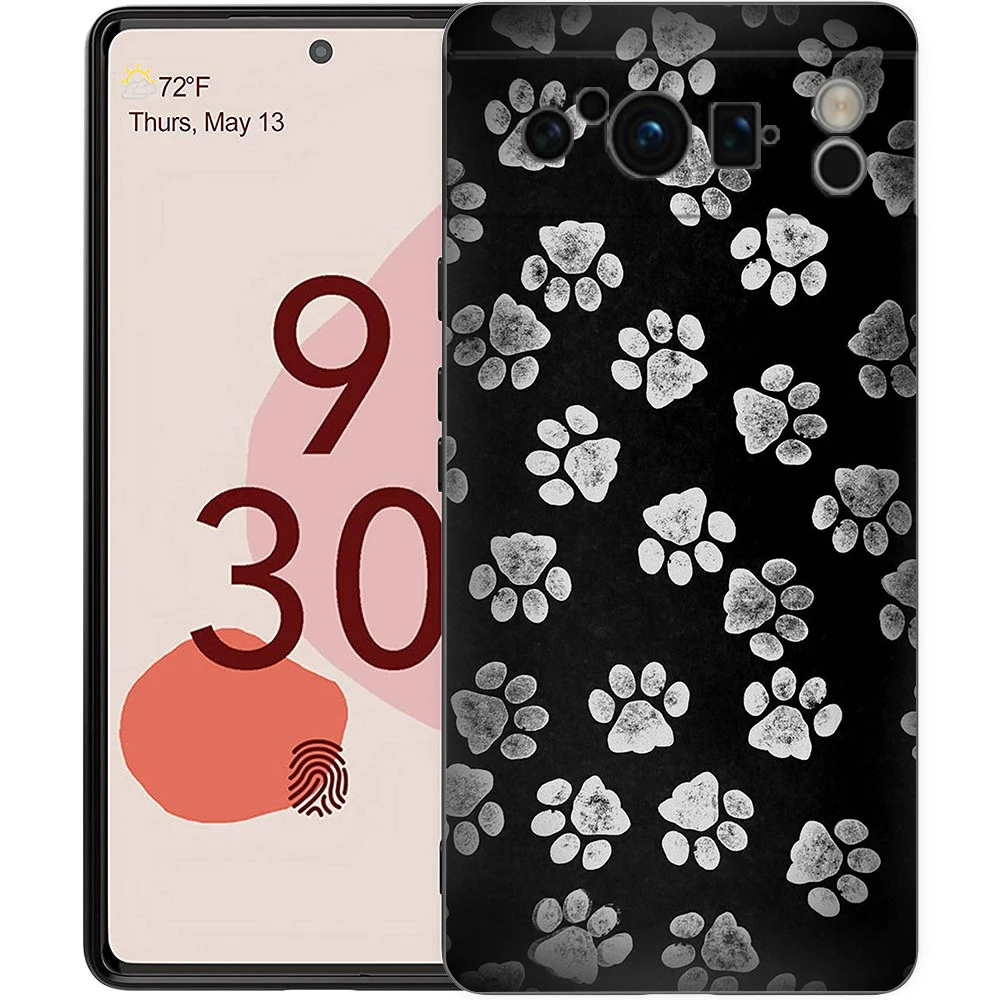 Black Soft Shell Phone Case with Cute Dog Paw Print Design