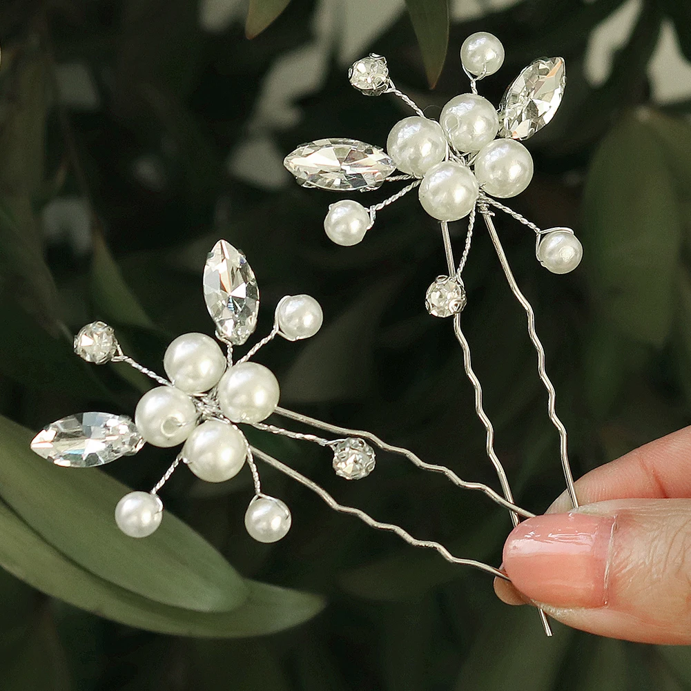 Efily Wedding Hair Accessories Bridal Pearl Hairpin Bride Headdress Rhinestone Hair Pins Women Headpiece Jewelry Bridesmaid Gift