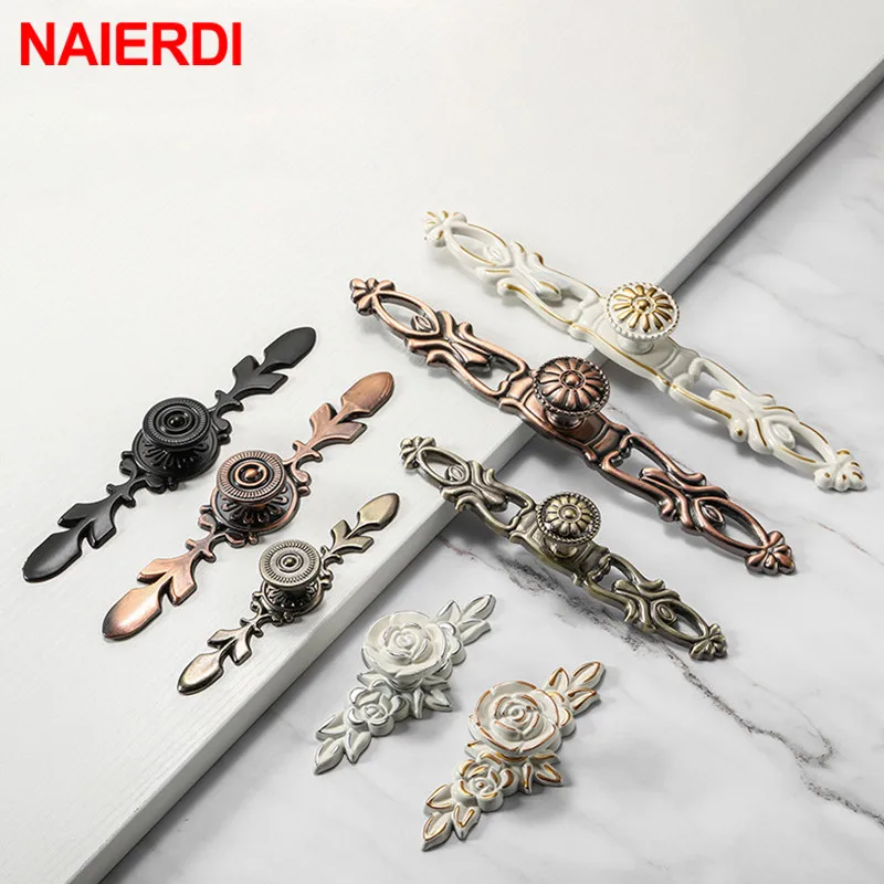 NAIERDI Handle-6041 Bronze Door Handles Cabinet Handle Antique Cabinet Pulls Wardrobe Drawer Knobs Zinc Alloy Cupboard Furniture Hardware