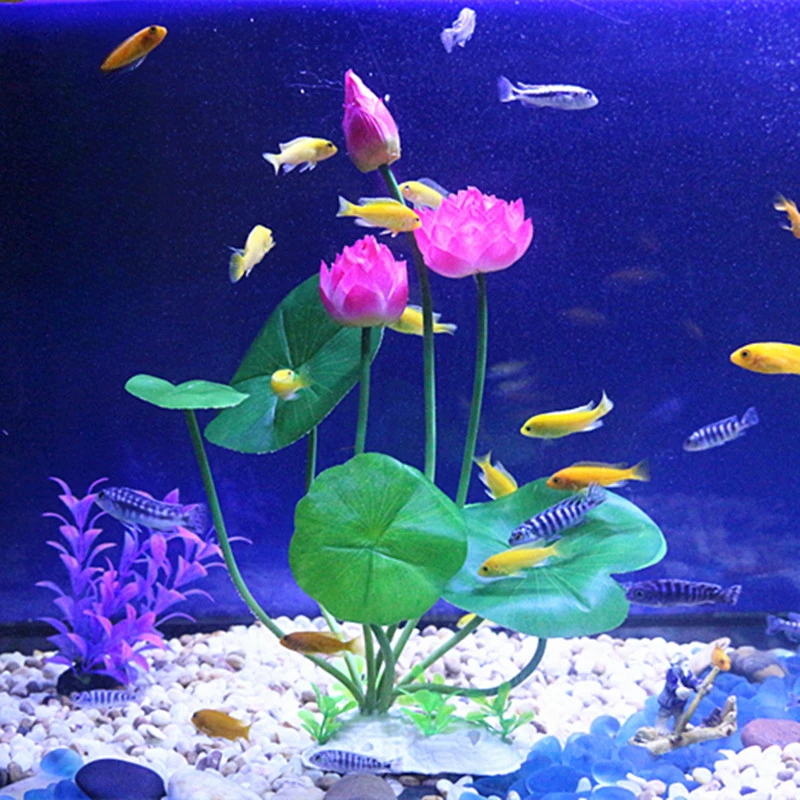Simulated Aquatic Plants Lotus Aquarium Landscaping Decoration Aquarium Lotus Plastic Aquatic Plants Silk Cloth Fake