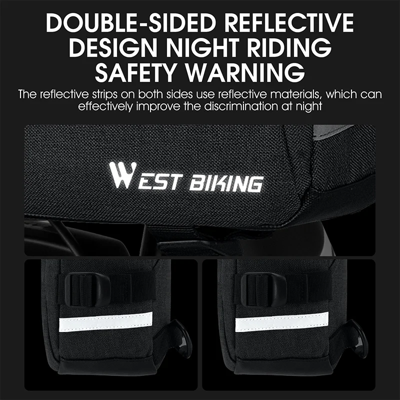 WEST BIKING Borsa da Manubrio Multifunzionale Impermeabile da 6,2L con Tracolla e Striscia Riflettente, Borsa Anteriore per Bicicletta MTB - immagine 5