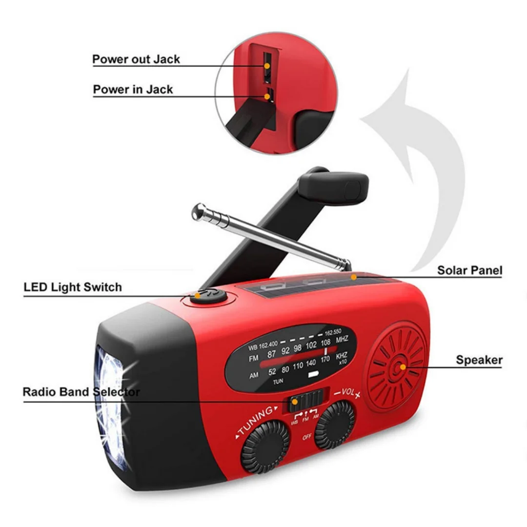 Portable Hand Crank Emergency Radio with Flashlight and Phone Charger