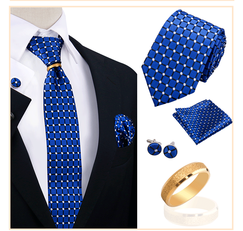 Männer Krawatten mit Ring Brosche Pin Set Marke Designer Paisley Plaid Krawatte Taschentuch Manschettenknöpfe Hochzeit Party Geschenk Männer Zubehör – Detail 20