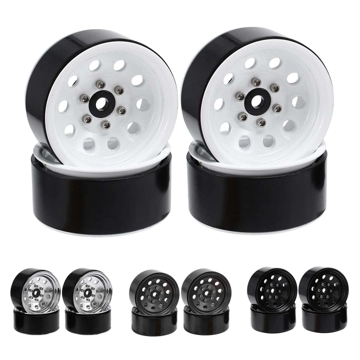 2PCS 1.9" RC Car Aluminum Beadlock Wheels - Black Gold Rims For HSP, Redcat, Axial Brand Cars