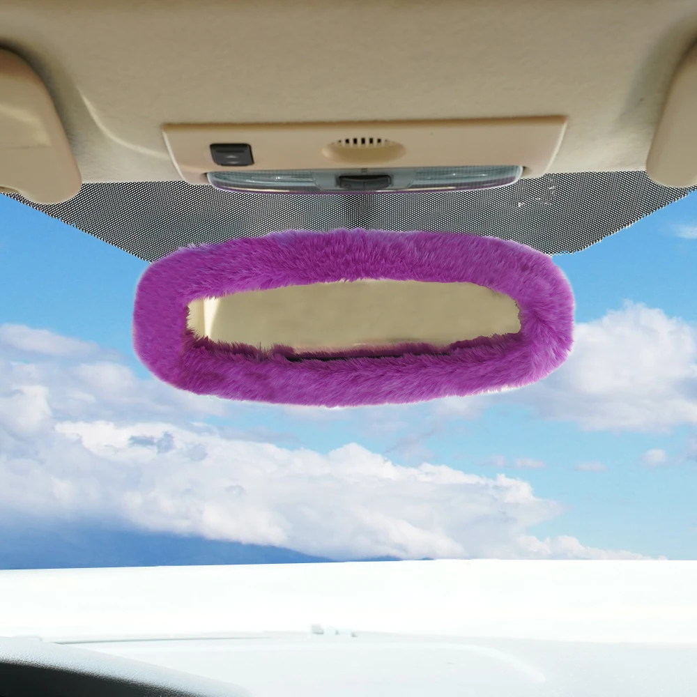 1pcs Car Rearview Mirror Cover Ladies Plush Cute Reversing Mirror Car Interior Decoration Cover