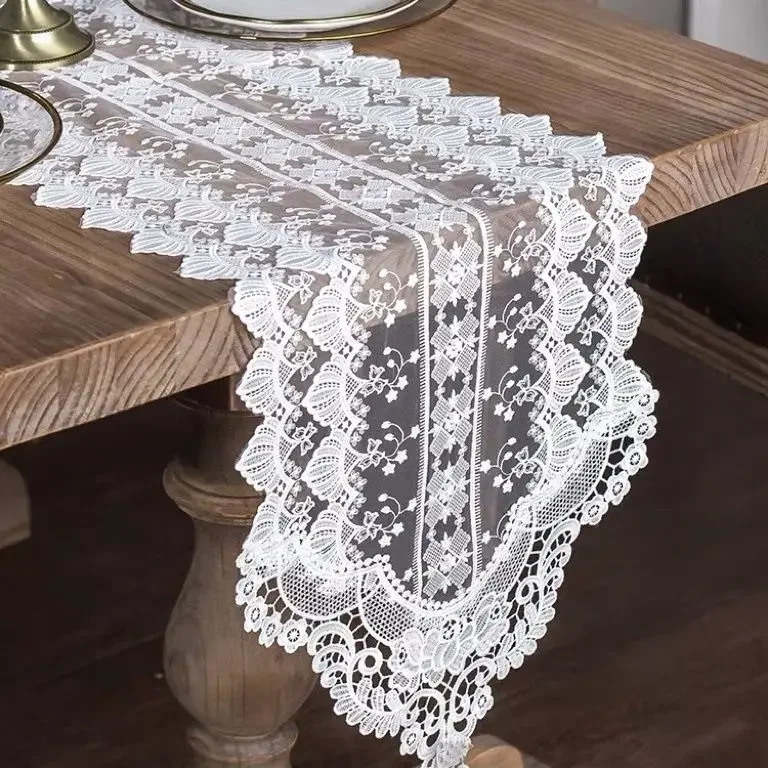 

White Lace Hollowed Out Table Flag TV Cabinets Dining Tables Piano Decorative Towels Gauze Embroidered Tassel Long Tablecloth